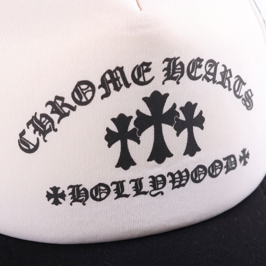 CHROME HEARTS(クロムハーツ) TRUCKER CAP セメタリークロスプリント メッシュ トラッカーキャップ 帽子 ブラック/ホワイト