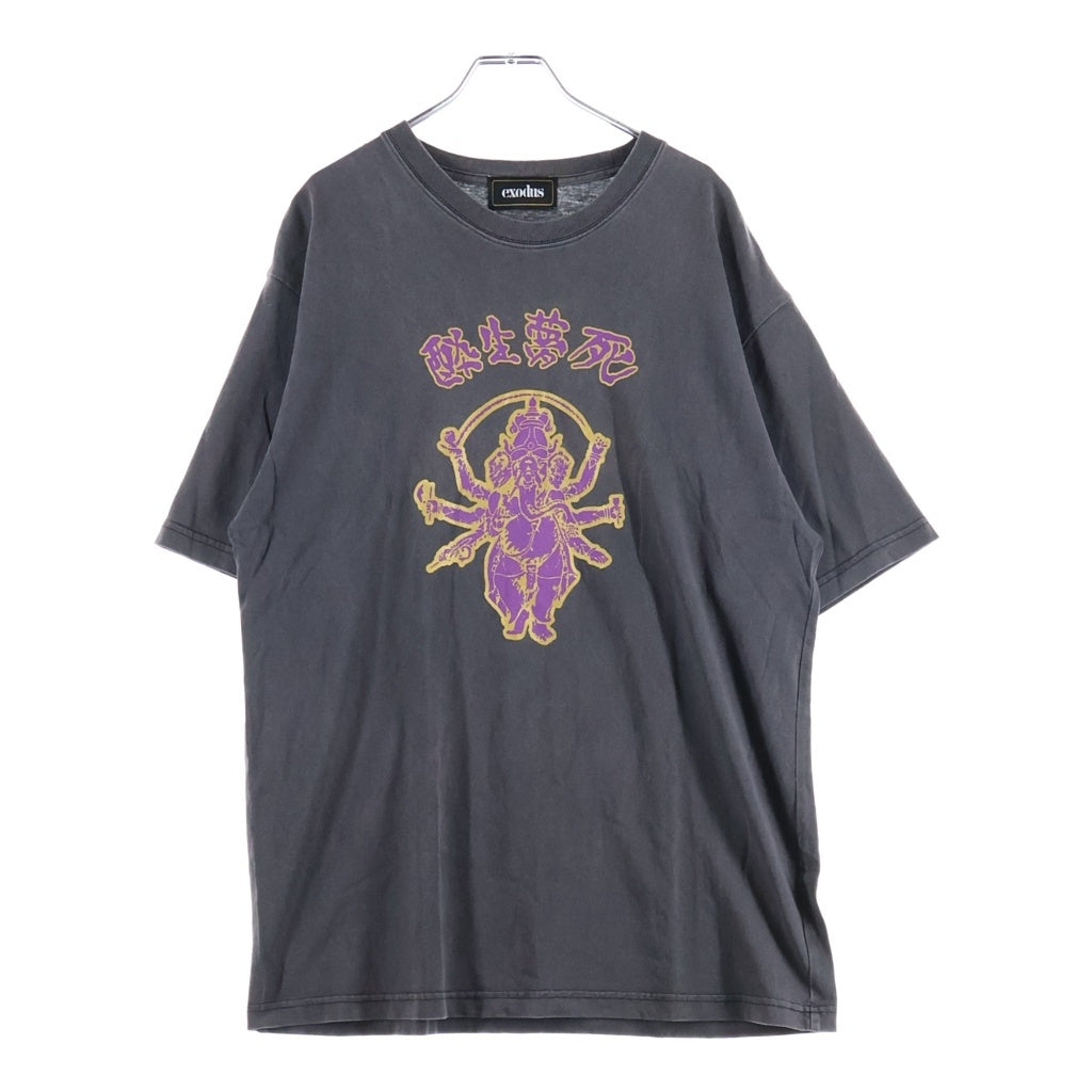 NO BRAND(ノーブランド) EXODUS(エクソダス) 酔生夢死 フロントプリント 半袖Tシャツ カットソー チャコールグレー