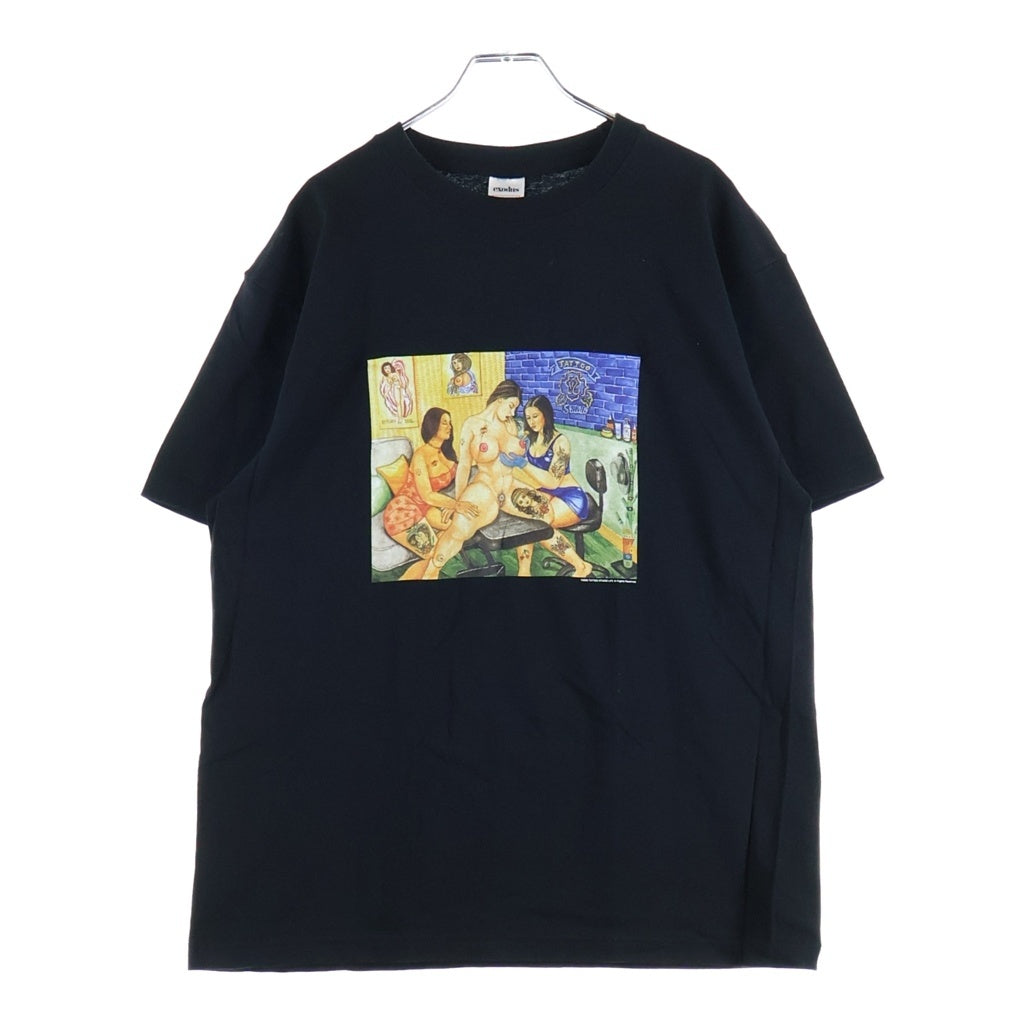 NO BRAND(ノーブランド) EXODUS(エクソダス) TATTOO STUDIO LIFE T SHIRT タトゥースタジオライフ フロントプリント 半袖Tシャツ カットソー ブラック