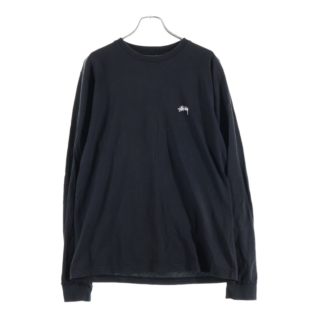 STUSSY(ステューシー) フロントスモールストックロゴ刺繍 長袖Tシャツ カットソー ブラック