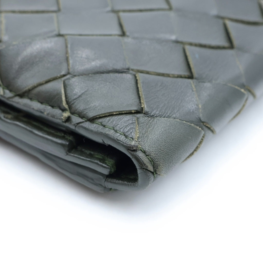 BOTTEGA VENETA(ボッテガヴェネタ) イントレチャート ロングウォレット 長財布 カードケース レザー カーキ