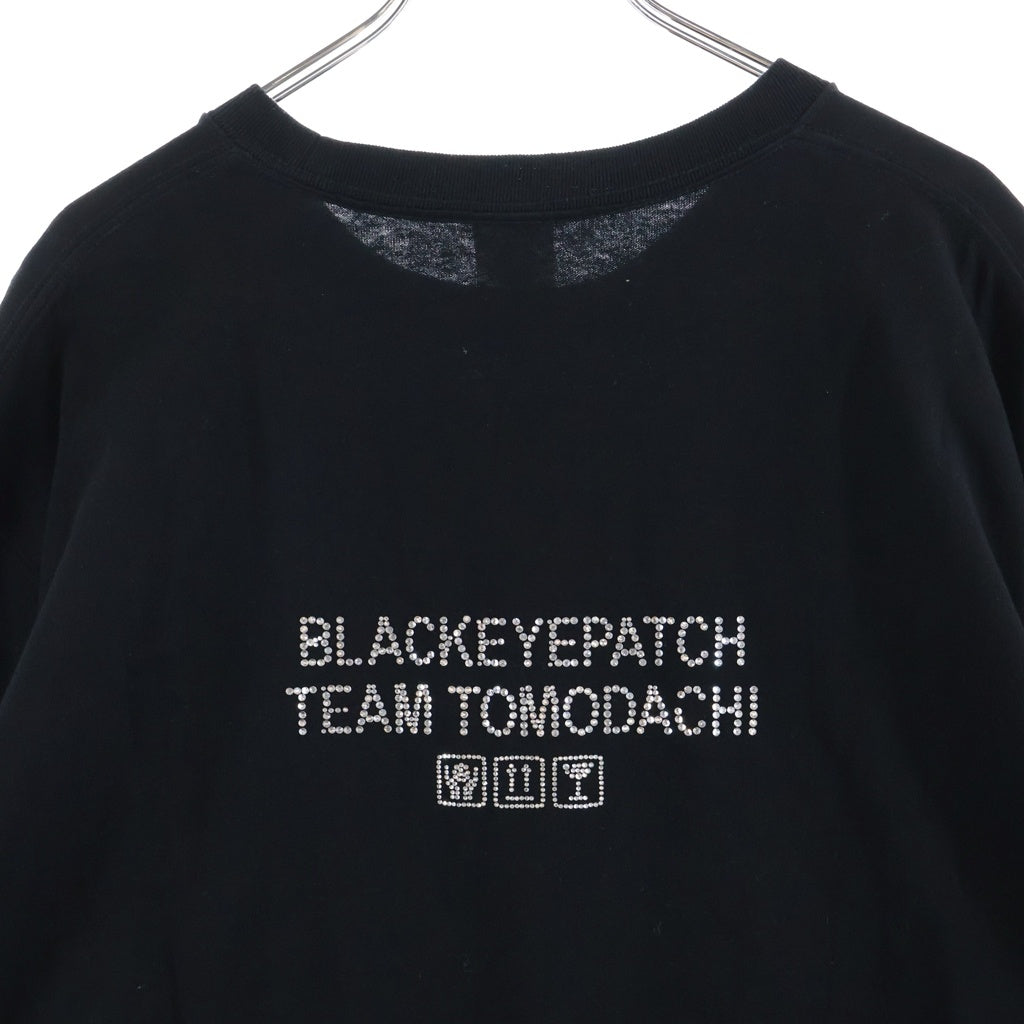 THE BLACK EYE PATCH(ブラックアイパッチ) ×Team Tomodachi Label Rhinestone Tee チーム友達 ラベル 両面ラインストーン 半袖Tシャツ カットソー ブラック