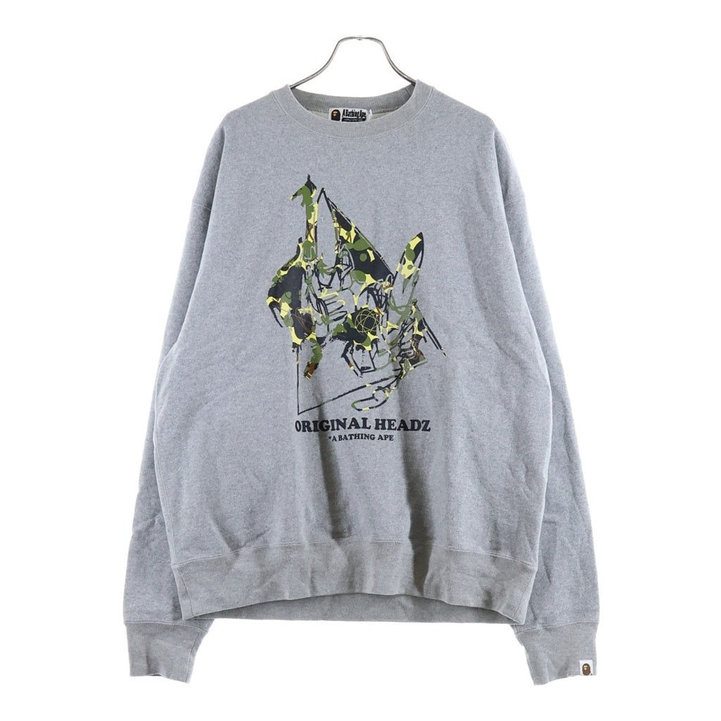 A BATHING APE(アベイシングエイプ) ×UNKLE/MO WAX Original Headz 両面プリント クルーネック スウェット トレーナー グレー