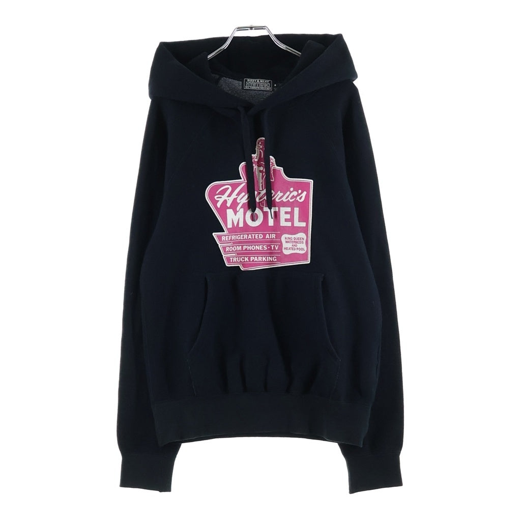 HYSTERIC GLAMOUR(ヒステリックグラマー) 22AW HYSTERICS MOTEL フロントプリント プルオーバーパーカー フーディー ブラック 02223CF04