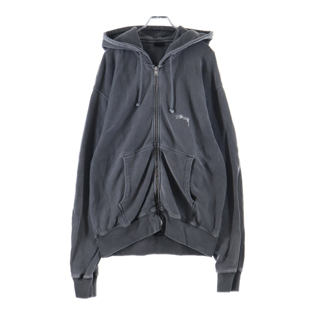 STUSSY(ステューシー) Smooth Stock Pig Dyed Zip Hoodie スムースストック ピグメント加工 フロントロゴプリント ジップアップパーカー フーディー グレー 1975021