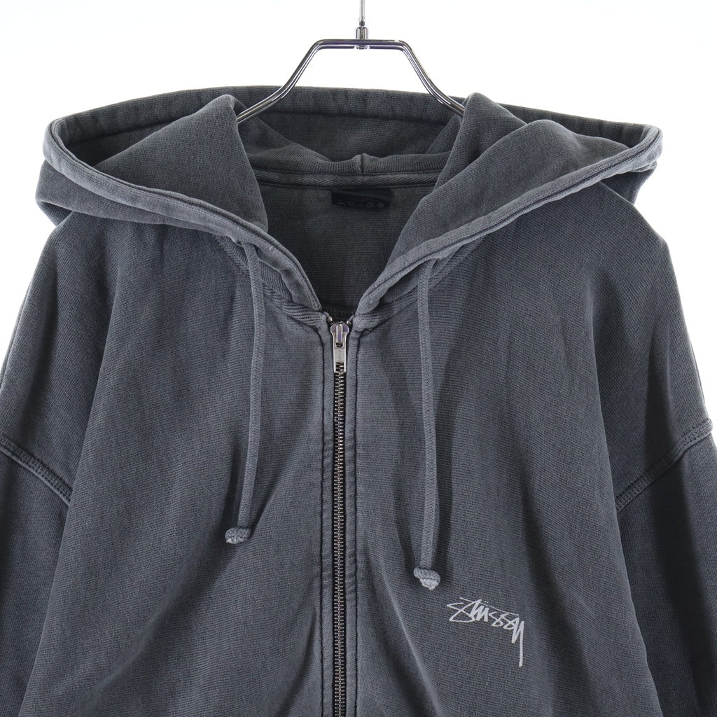 STUSSY(ステューシー) Smooth Stock Pig Dyed Zip Hoodie スムースストック ピグメント加工 フロントロゴプリント ジップアップパーカー フーディー グレー 1975021