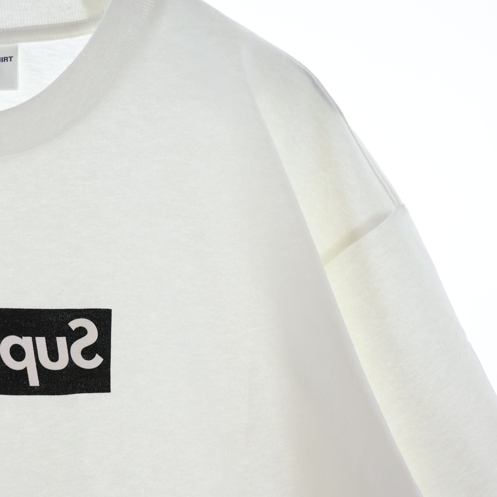 SUPREME(シュプリーム) 18AW ×COMME des GARCONS SHIRT Split Box Logo Tee コムデギャルソンシャツ スプリットボックスロゴ フロントプリント 半袖Tシャツ カットソー ホワイト