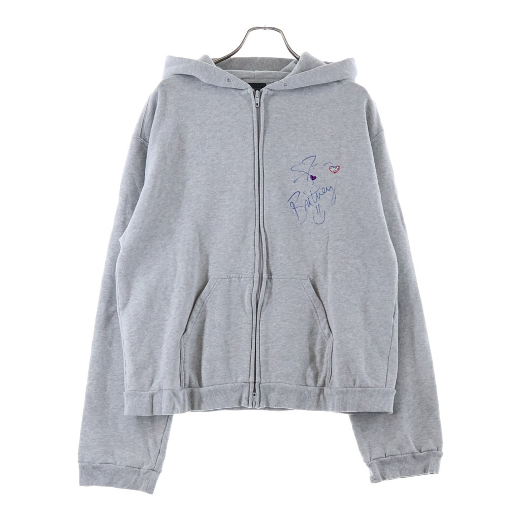 BALENCIAGA(バレンシアガ) BRITNEY SPEARS ZIP UP HOODIE ブリトニースピアーズ バックプリント ラインストーン装飾 ジップアップスウェットパーカー フーディ グレー 851236 TTVJ5