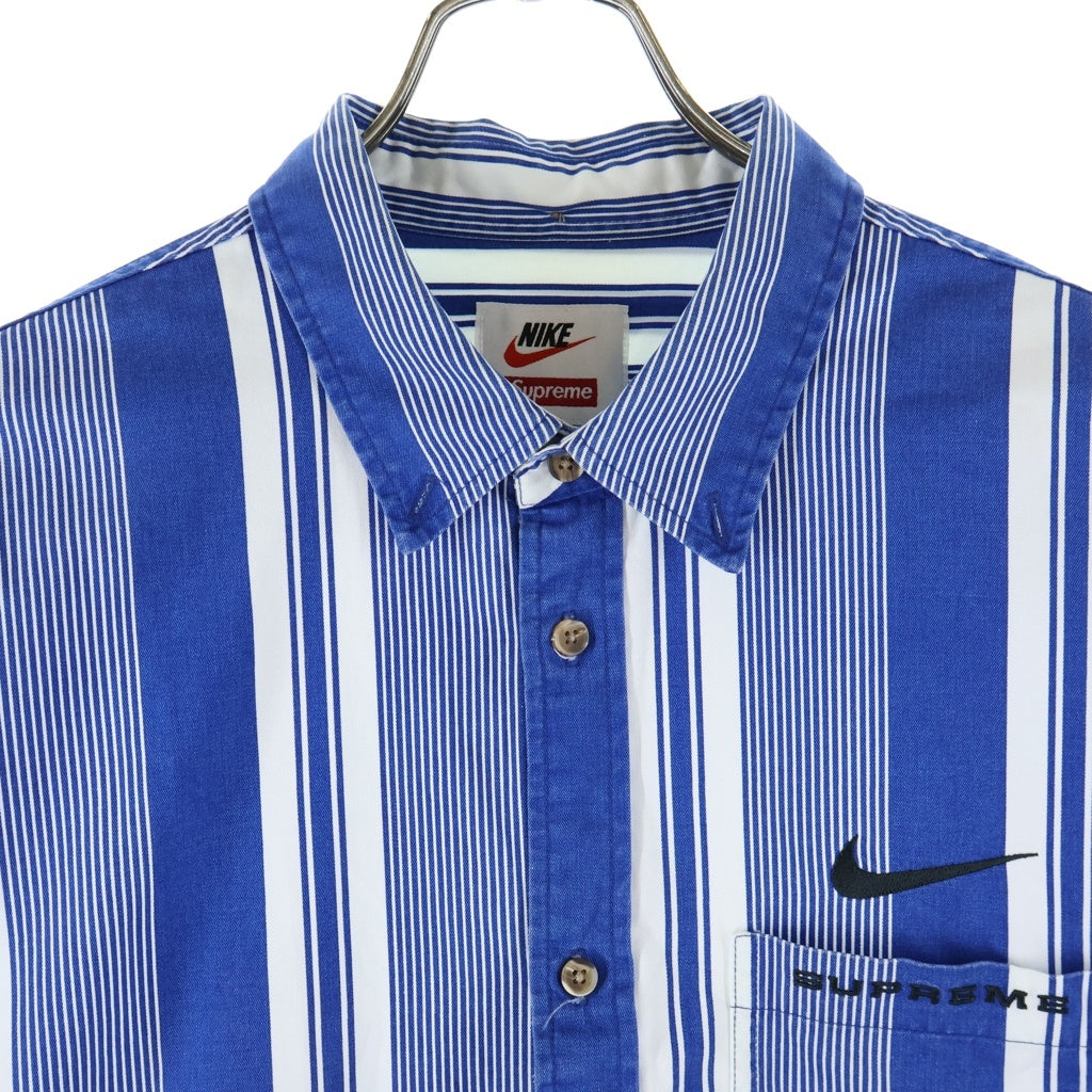 SUPREME(シュプリーム) 21SS ×NIKE Cotton Twill Shirt ナイキ コットン ツイル ストライプ総柄 ボタントップ 長袖 シャツ ブルー DB0499-431