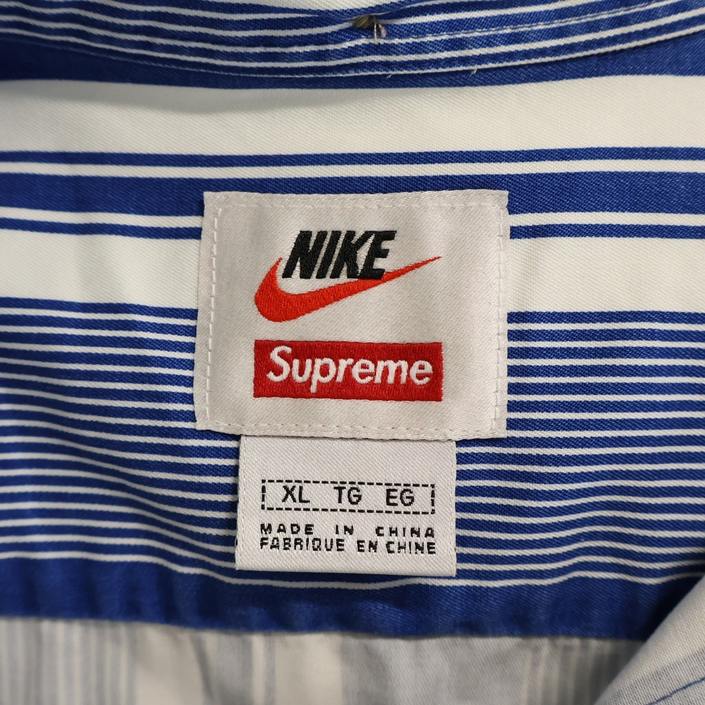 SUPREME(シュプリーム) 21SS ×NIKE Cotton Twill Shirt ナイキ コットン ツイル ストライプ総柄 ボタントップ 長袖 シャツ ブルー DB0499-431