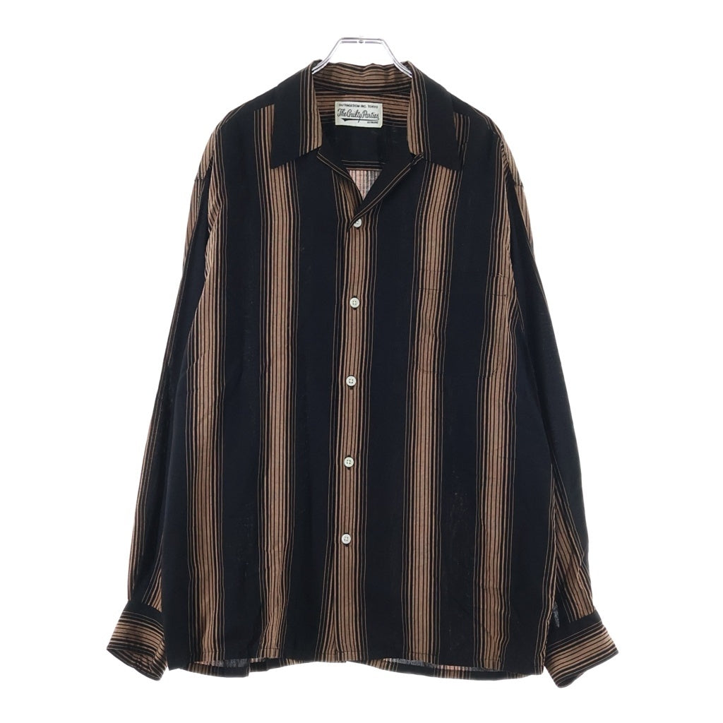 WACKO MARIA(ワコマリア) 22AW STRIPED OPEN COLLAR SHIRT L/S ストライプ オープンカラー レーヨン ボタン 長袖シャツ ブラック/ブラウン