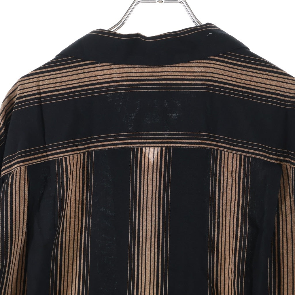 WACKO MARIA(ワコマリア) 22AW STRIPED OPEN COLLAR SHIRT L/S ストライプ オープンカラー レーヨン ボタン 長袖シャツ ブラック/ブラウン