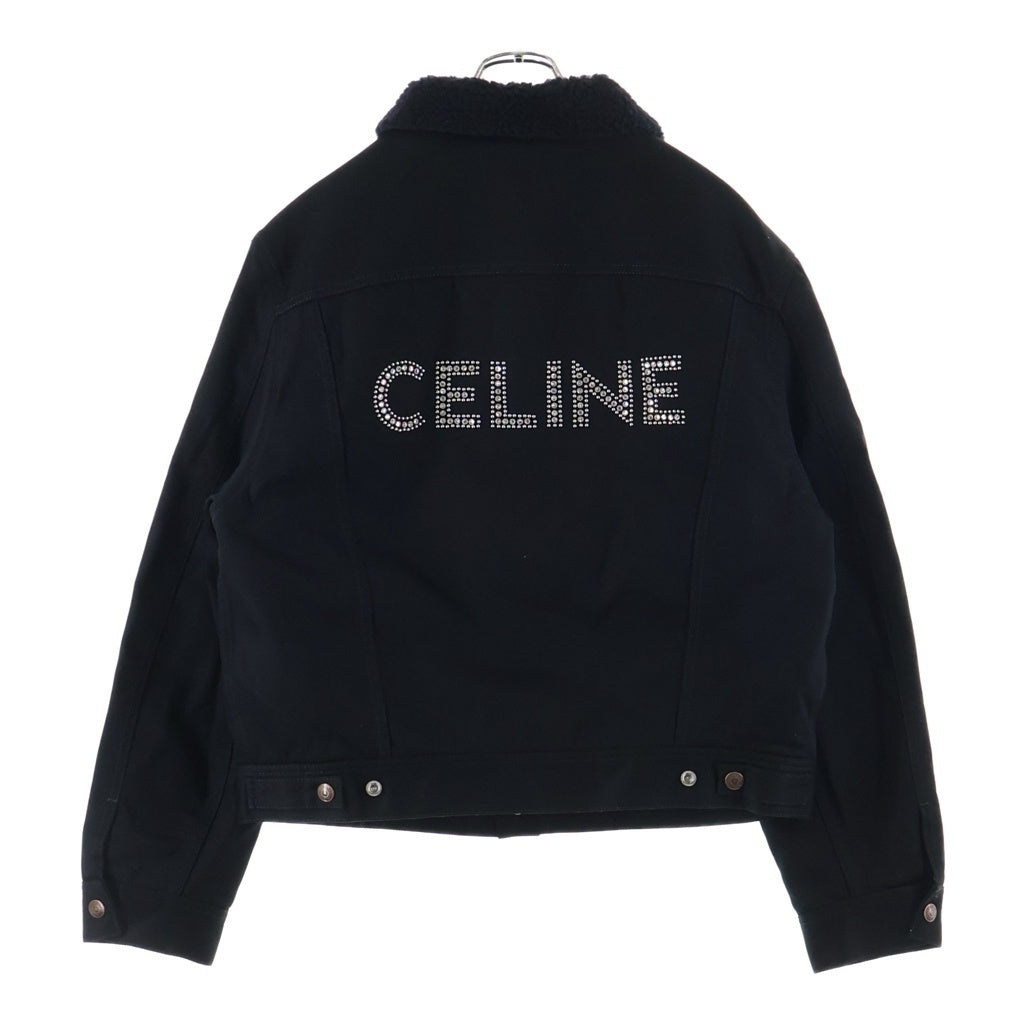 CELINE(セリーヌ) クリアストーンロゴ ボア切替 デニムトラッカージャケット ブラック 2Q523085T