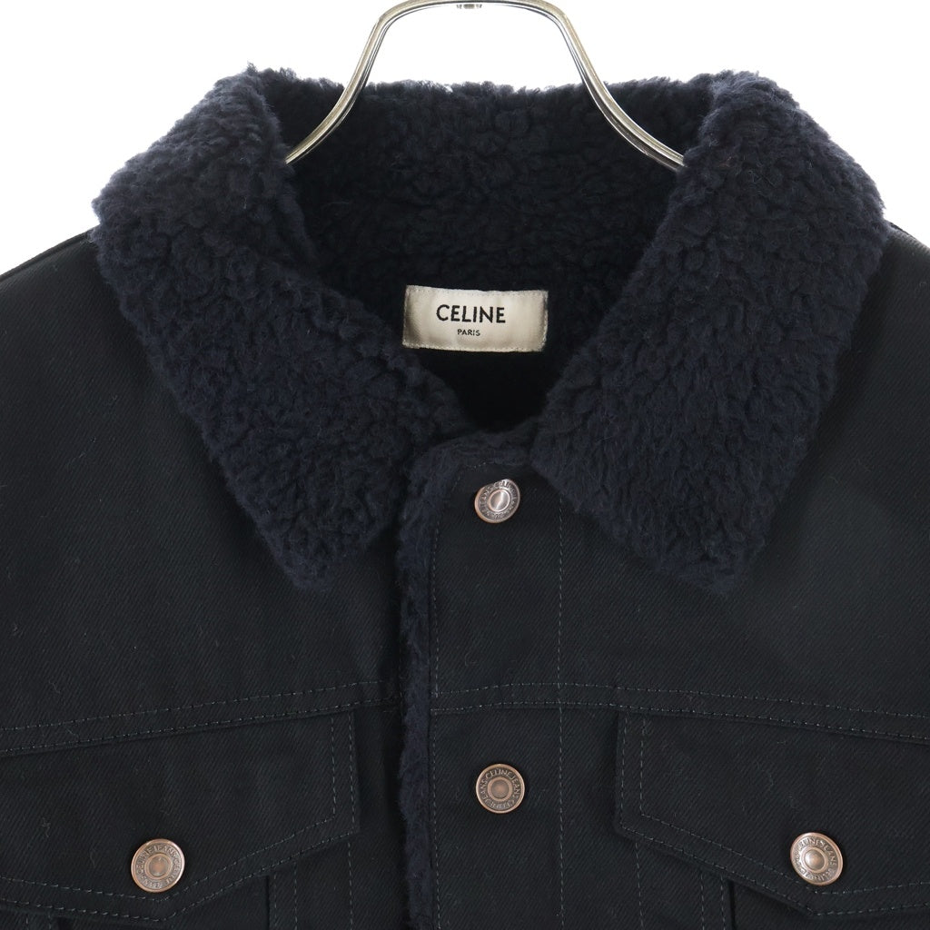 CELINE(セリーヌ) クリアストーンロゴ ボア切替 デニムトラッカージャケット ブラック 2Q523085T