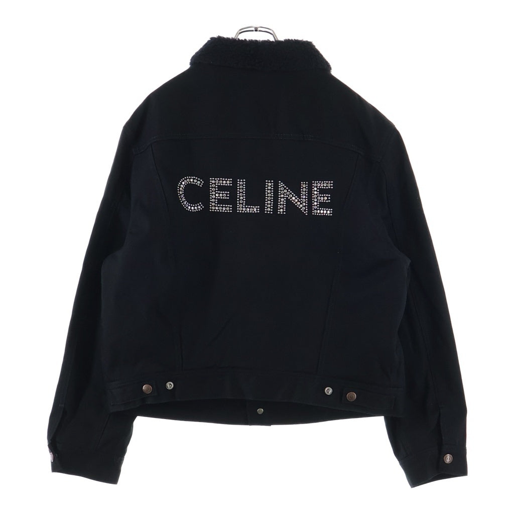 CELINE(セリーヌ) クリアストーンロゴ ボア切替 デニムトラッカージャケット ブラック 2Q523085T