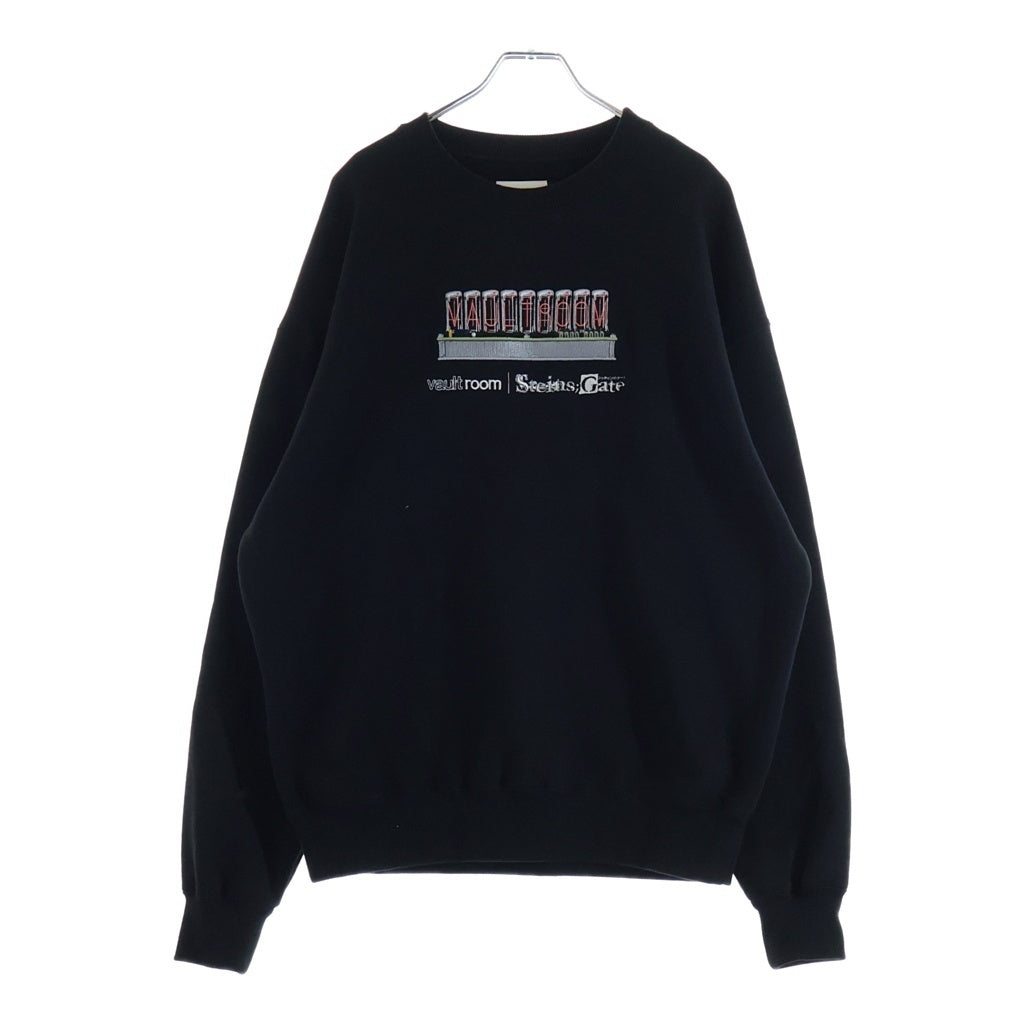 VAULTROOM(ボルトルーム) ×Steins;Gate Nixie Tube Crewneck シュタインズゲート フロントロゴ刺繍 クルーネックスウェットトレーナー ブラック