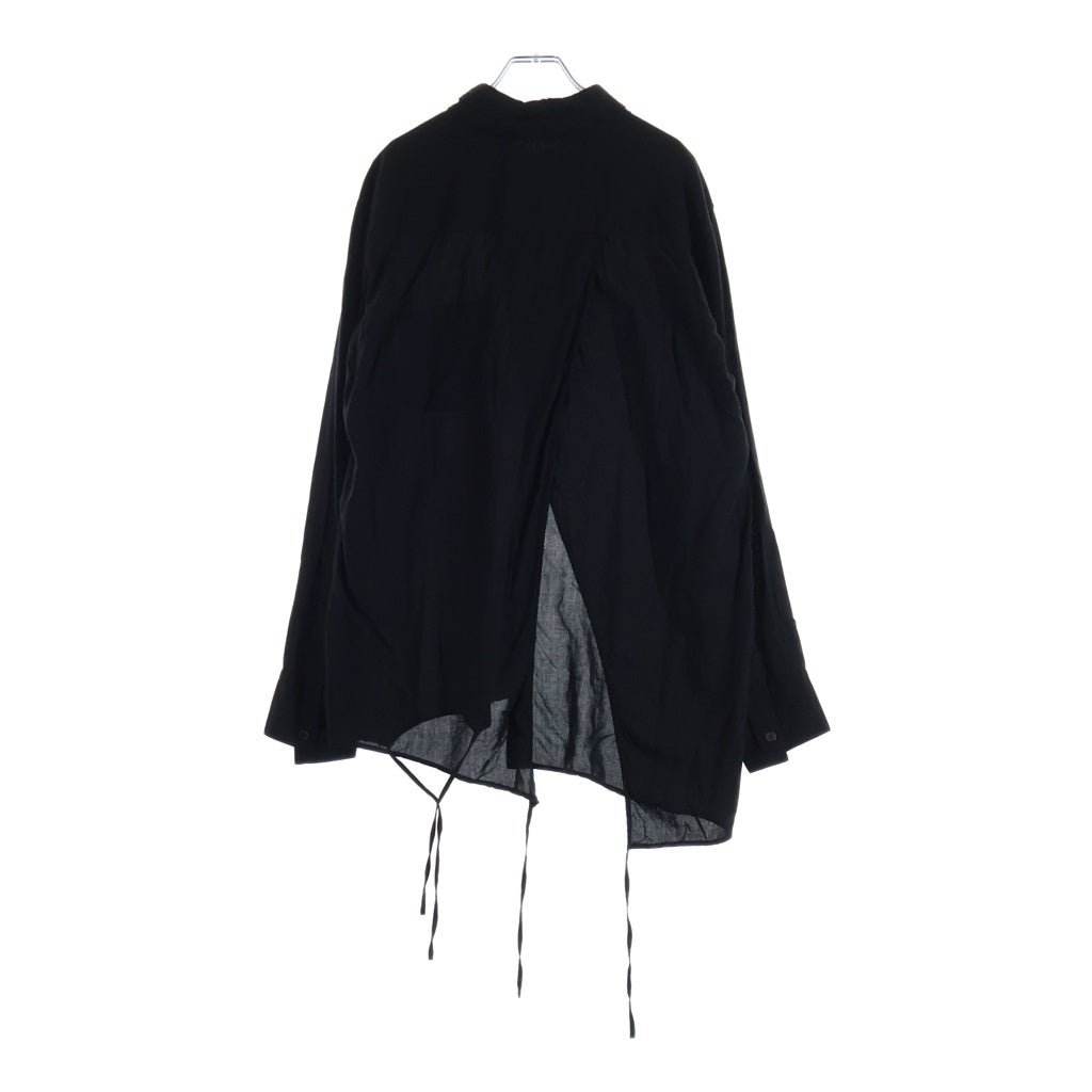 sulvam(サルバム) Asymmetical Drawstring Shirt アシンメトリー ダブル襟 パイピング ボタンダウン 長袖シャツ ブラック MT-B04-010