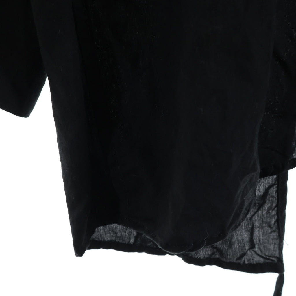 sulvam(サルバム) Asymmetical Drawstring Shirt アシンメトリー ダブル襟 パイピング ボタンダウン 長袖シャツ ブラック MT-B04-010