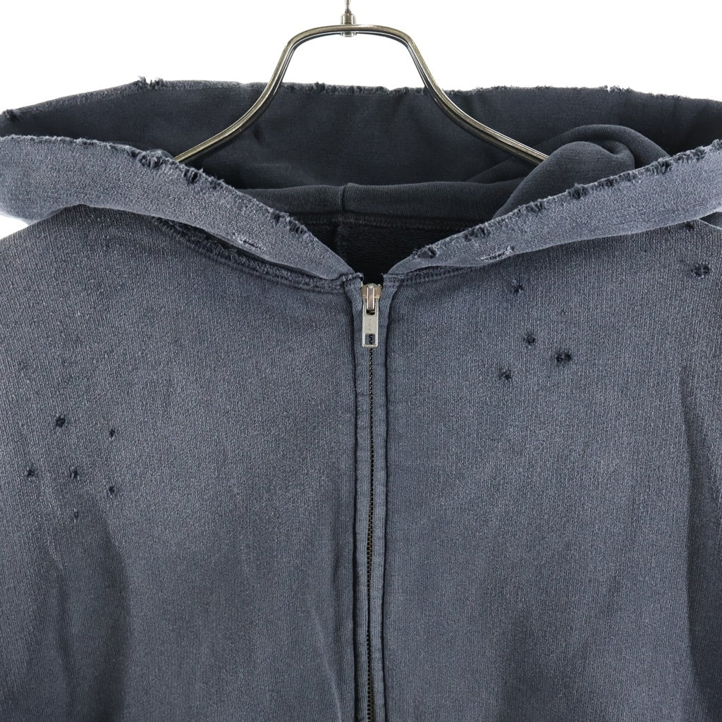 Maison Margiela(メゾンマルジェラ) 24AW Destroyed Zip-Up Hoodie デストロイ加工 ジップアップ プルオーバースウェットパーカー ブラック S62GU0130 M25004