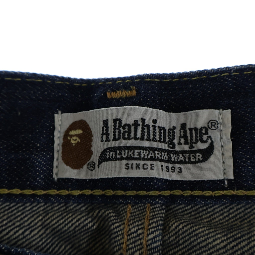 A BATHING APE(アベイシングエイプ) ABC CAMO TYPE2 ABCカモ タイプ2 ダメージ加工 パッチワーク ボタンフライ ストレート デニムパンツ インディゴ