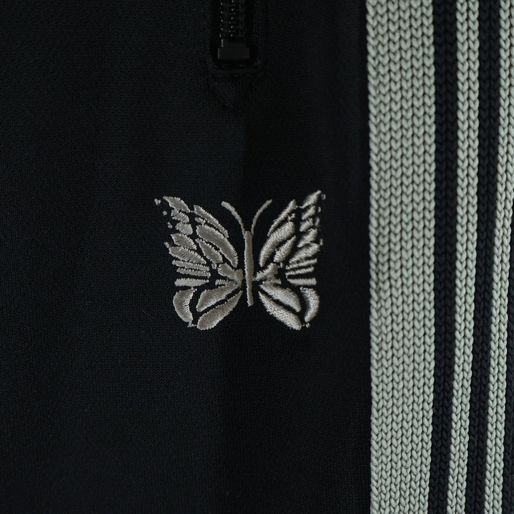 Needles(ニードルス) TRACK PANT POLY SMOOTH ロゴ刺繍 トラックパンツ ブラック/グレー QV1691
