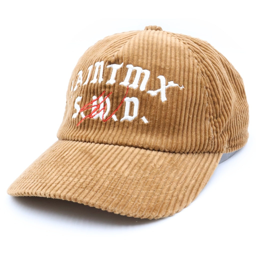 SAINT MICHAEL(セントマイケル) SW_CORDUROY CAP ロゴ刺繍 コーデュロイ 6パネル ベースボールキャップ ベージュ SM-MK8-0000-C13