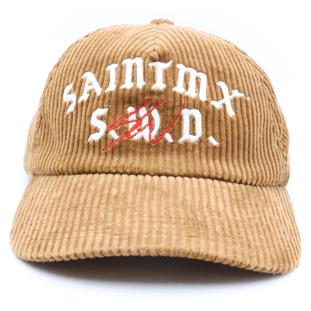 SAINT MICHAEL(セントマイケル) SW_CORDUROY CAP ロゴ刺繍 コーデュロイ 6パネル ベースボールキャップ ベージュ SM-MK8-0000-C13