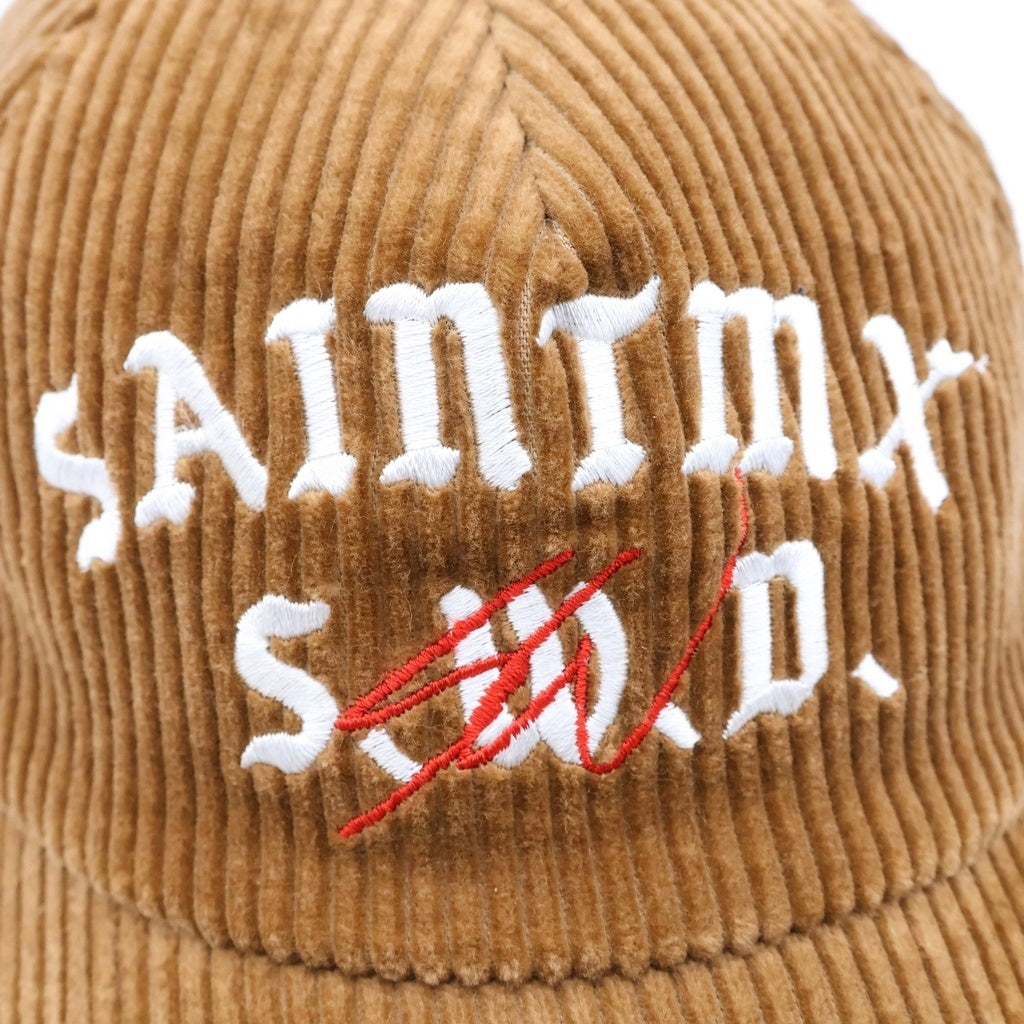 SAINT MICHAEL(セントマイケル) SW_CORDUROY CAP ロゴ刺繍 コーデュロイ 6パネル ベースボールキャップ ベージュ SM-MK8-0000-C13