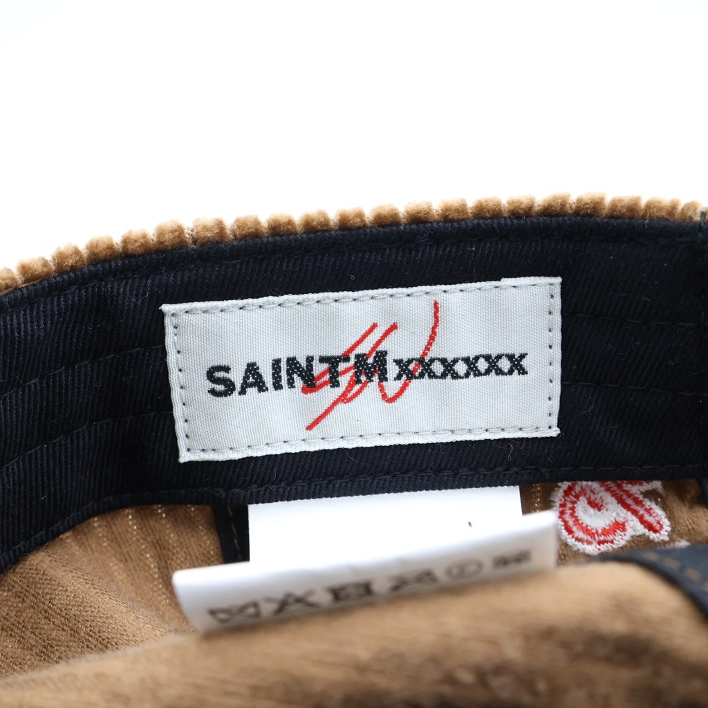 SAINT MICHAEL(セントマイケル) SW_CORDUROY CAP ロゴ刺繍 コーデュロイ 6パネル ベースボールキャップ ベージュ SM-MK8-0000-C13
