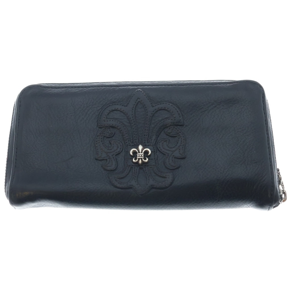 CHROME HEARTS(クロムハーツ) REC F ZIP BS BSフレアパッチ レザー ラウンドファスナー ロングウォレット 長財布 ブラック/シルバー