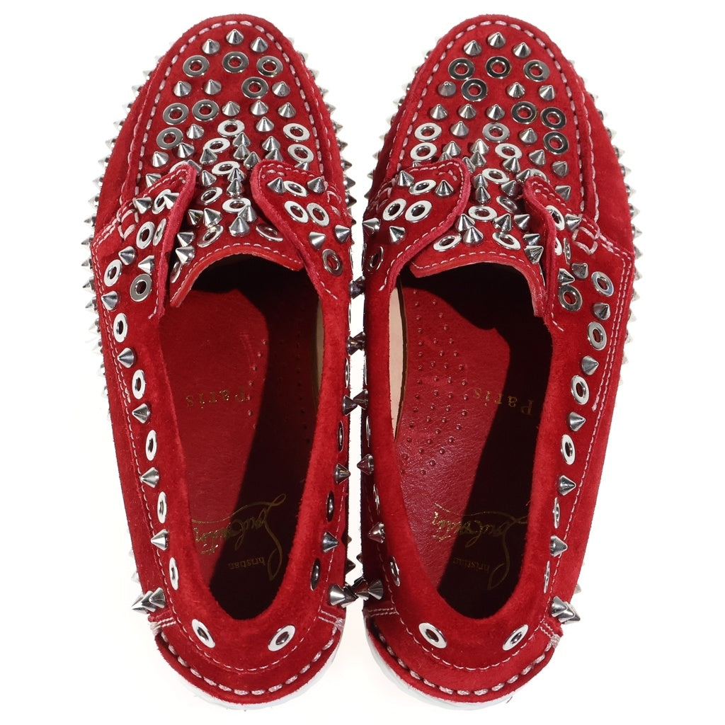 CHRISTIAN LOUBOUTIN(クリスチャンルブタン) スパイクスタッズ デッキシューズ モカシンスリッポン レッド レディース