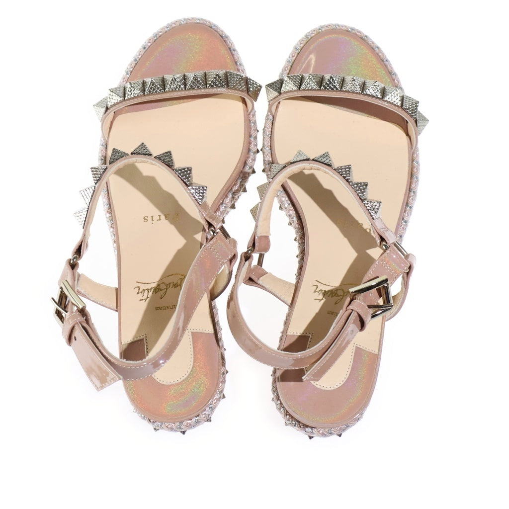 CHRISTIAN LOUBOUTIN(クリスチャンルブタン) スパイクスタッズ ウェッジソール サンダル ベージュ レディース