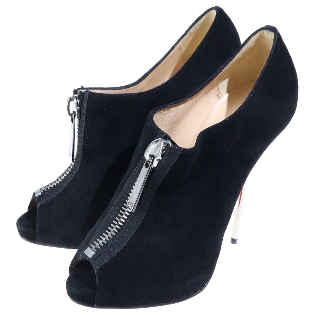 CHRISTIAN LOUBOUTIN(クリスチャンルブタン) Zipito Booty オープントゥ・ブーティ スエードレザー フロントジップアップ ハイヒール ブラック レディース