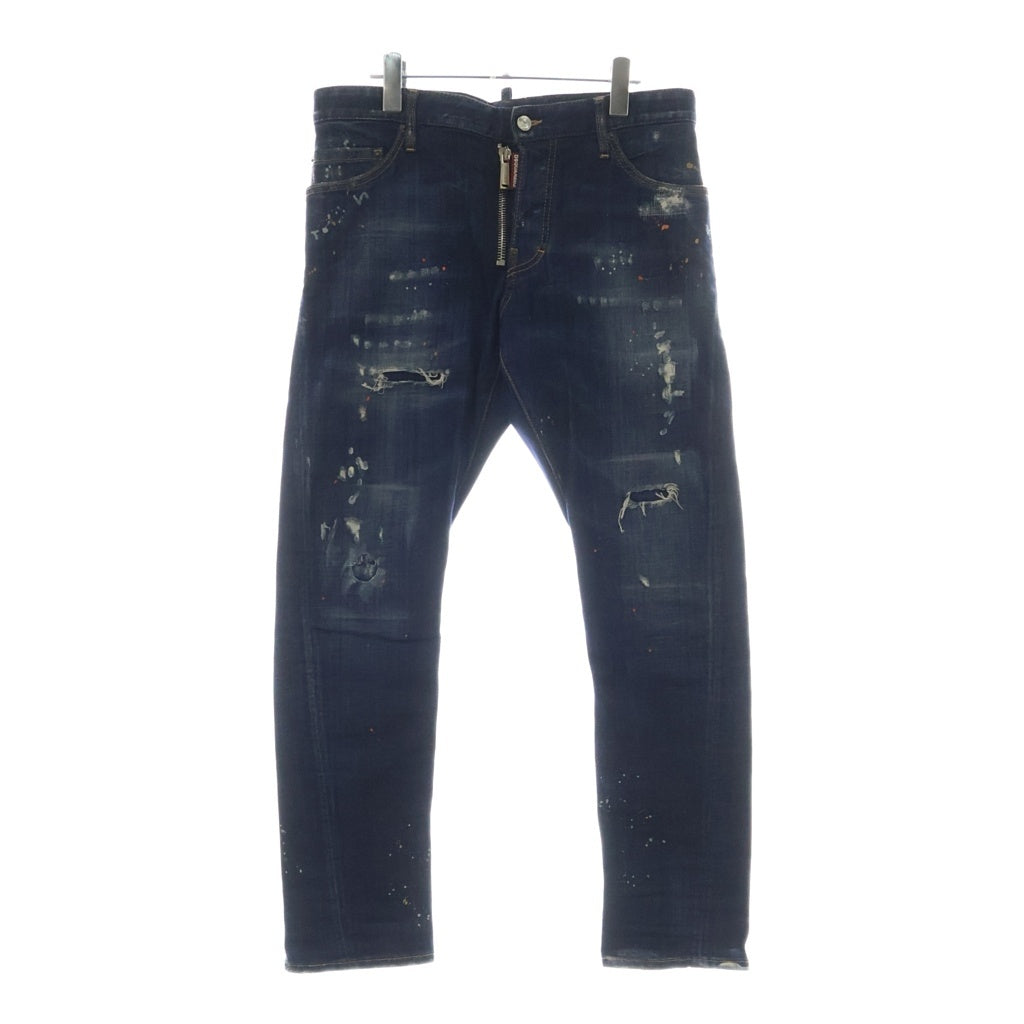 DSQUARED2(ディースクエアード) スキニー ダメージ加工 ペイントスプラッシュ デニム ジーンズ パンツ インディゴ S72LB0308 S30342 レディース