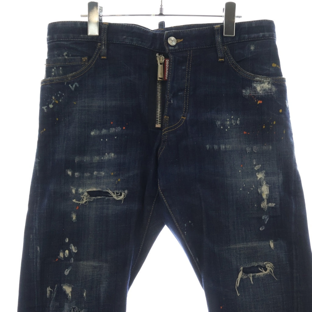 DSQUARED2(ディースクエアード) スキニー ダメージ加工 ペイントスプラッシュ デニム ジーンズ パンツ インディゴ S72LB0308 S30342 レディース