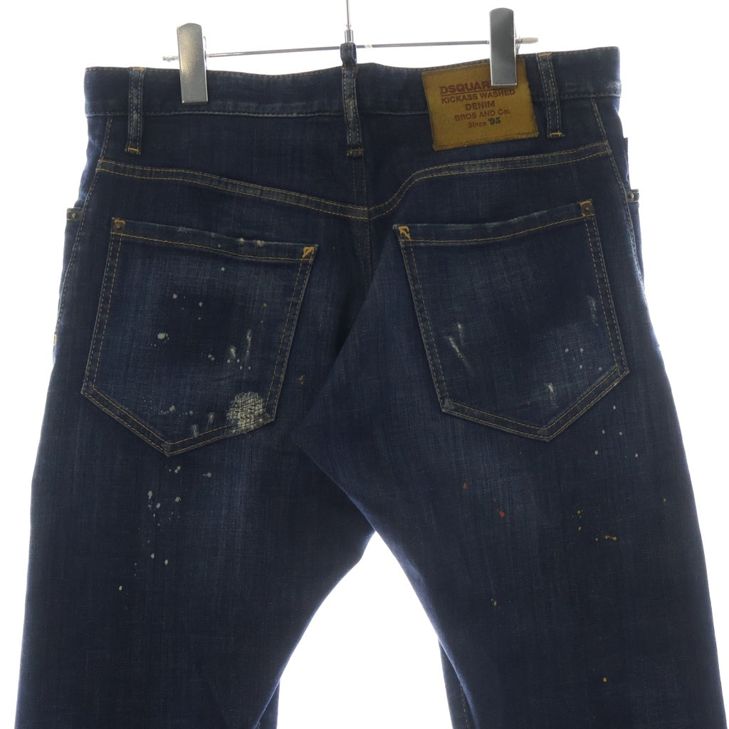 DSQUARED2(ディースクエアード) スキニー ダメージ加工 ペイントスプラッシュ デニム ジーンズ パンツ インディゴ S72LB0308 S30342 レディース