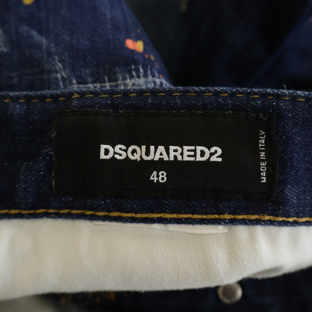 DSQUARED2(ディースクエアード) スキニー ダメージ加工 ペイントスプラッシュ デニム ジーンズ パンツ インディゴ S72LB0308 S30342 レディース