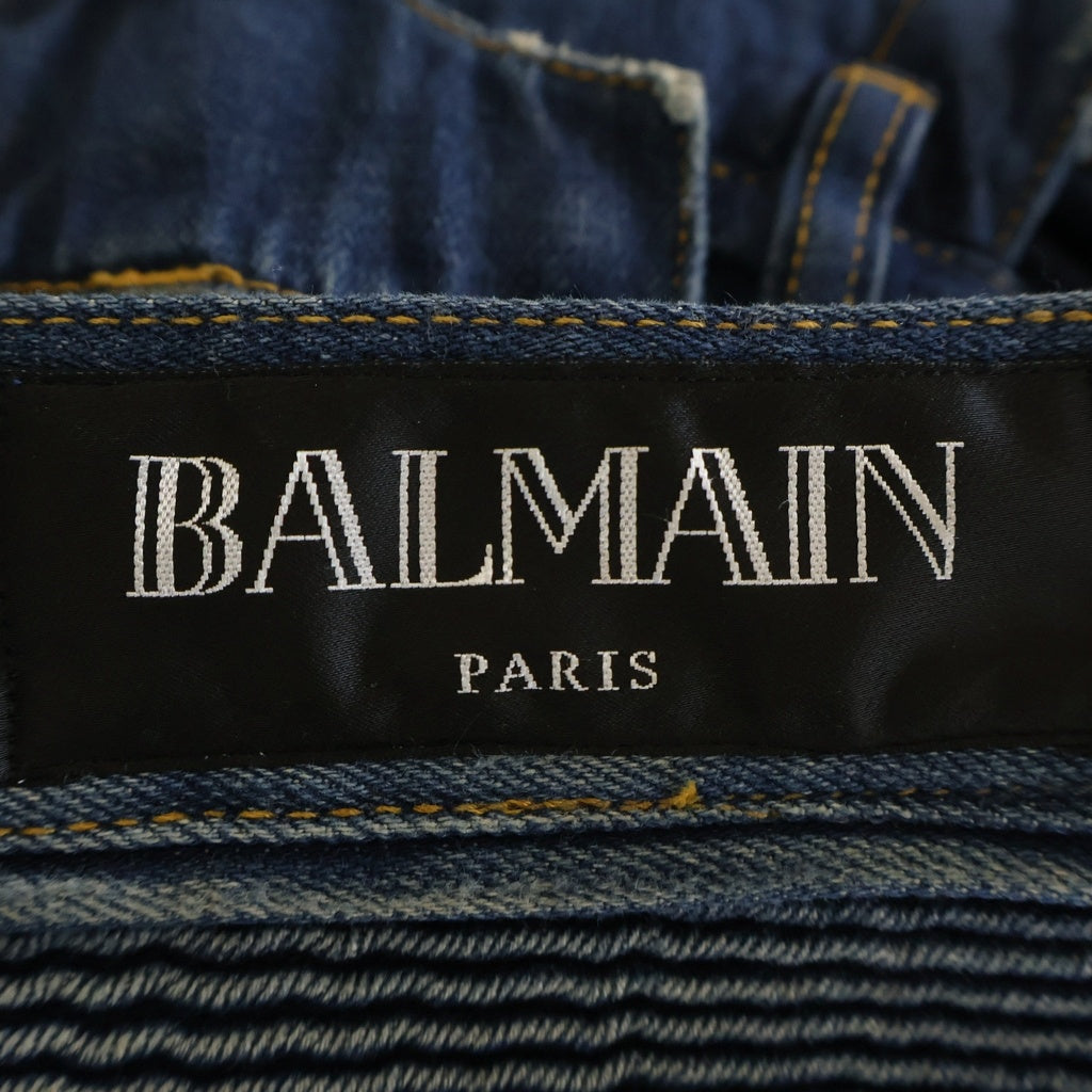 BALMAIN(バルマン) バイカーデニム キルティングステッチ ダメージ加工 ジップポケット ジーンズ パンツ インディゴ