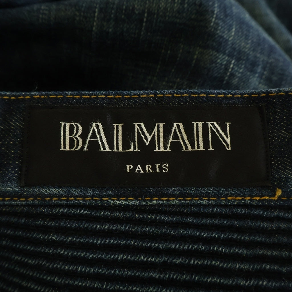 BALMAIN(バルマン) バイカーデニム キルティングステッチ ダメージ加工 ジップポケット ジーンズ パンツ インディゴ
