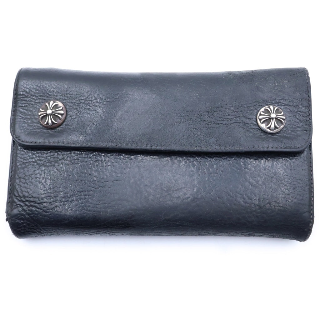 CHROME HEARTS(クロムハーツ) WAVE ウェーブ ロングウォレット 長財布 クロスボタン レザー ブラック