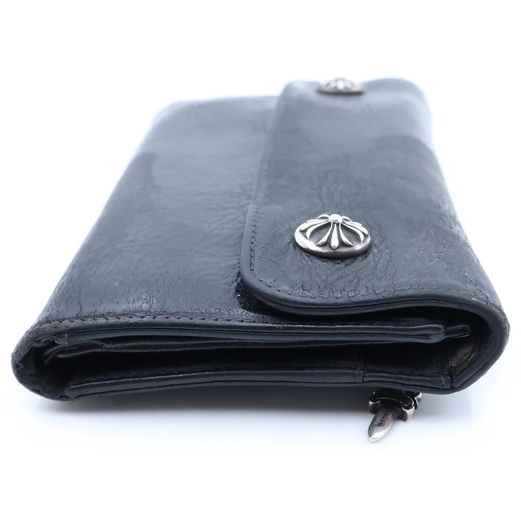 CHROME HEARTS(クロムハーツ) WAVE ウェーブ ロングウォレット 長財布 クロスボタン レザー ブラック