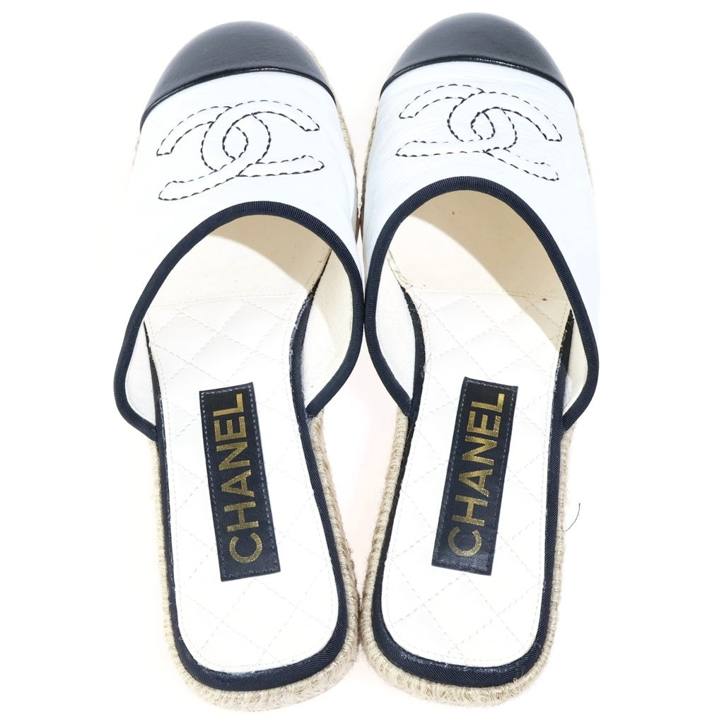 CHANEL(シャネル) ココマーク エスパドリーユ フラット サンダル ホワイト/ブラック レディース G40016