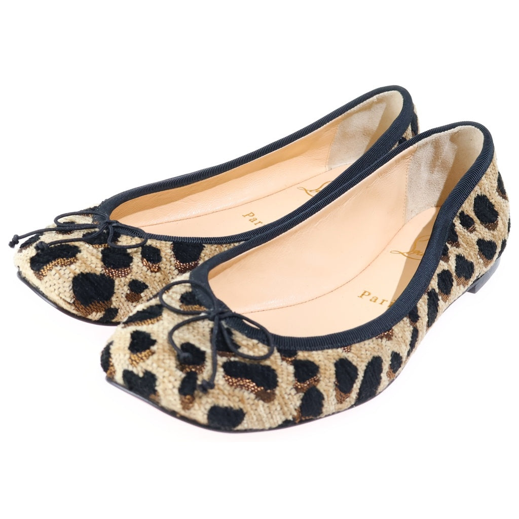 CHRISTIAN LOUBOUTIN(クリスチャンルブタン) レオパード総柄 キャンバス バレエシューズ パンプス ブラウン レディース