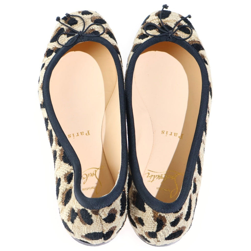 CHRISTIAN LOUBOUTIN(クリスチャンルブタン) レオパード総柄 キャンバス バレエシューズ パンプス ブラウン レディース