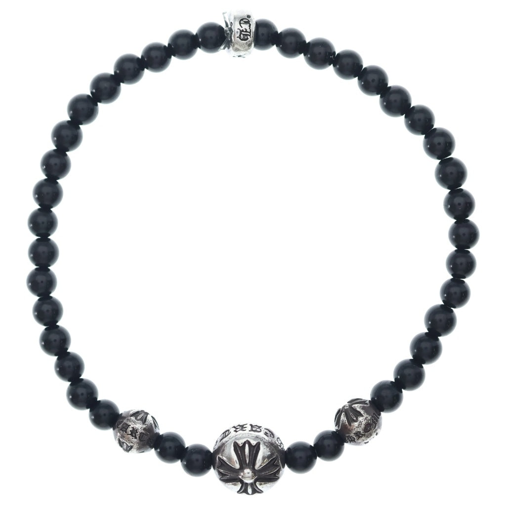 CHROME HEARTS(クロムハーツ) BEAD BRACELET 4mm ビーズブレスレット ブラックビーズブレスレット ブラック/シルバー