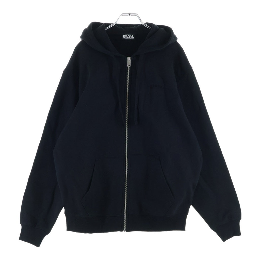 DIESEL(ディーゼル) S-NEW-GINN-HOOD ZIP-COTN フロントロゴフロッキープリント ジップアップパーカー フーディー ブラック A19773