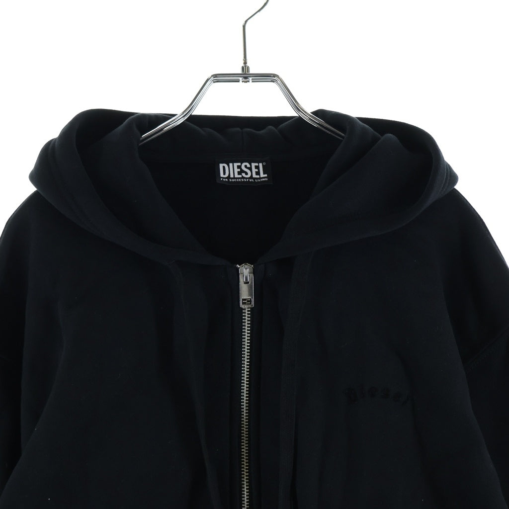 DIESEL(ディーゼル) S-NEW-GINN-HOOD ZIP-COTN フロントロゴフロッキープリント ジップアップパーカー フーディー ブラック A19773