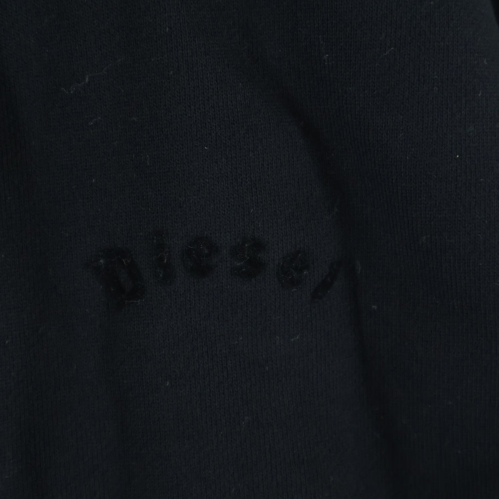DIESEL(ディーゼル) S-NEW-GINN-HOOD ZIP-COTN フロントロゴフロッキープリント ジップアップパーカー フーディー ブラック A19773