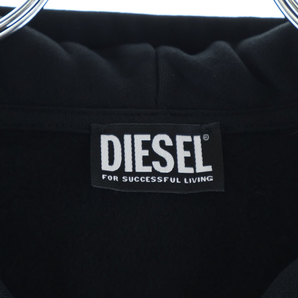 DIESEL(ディーゼル) S-NEW-GINN-HOOD ZIP-COTN フロントロゴフロッキープリント ジップアップパーカー フーディー ブラック A19773