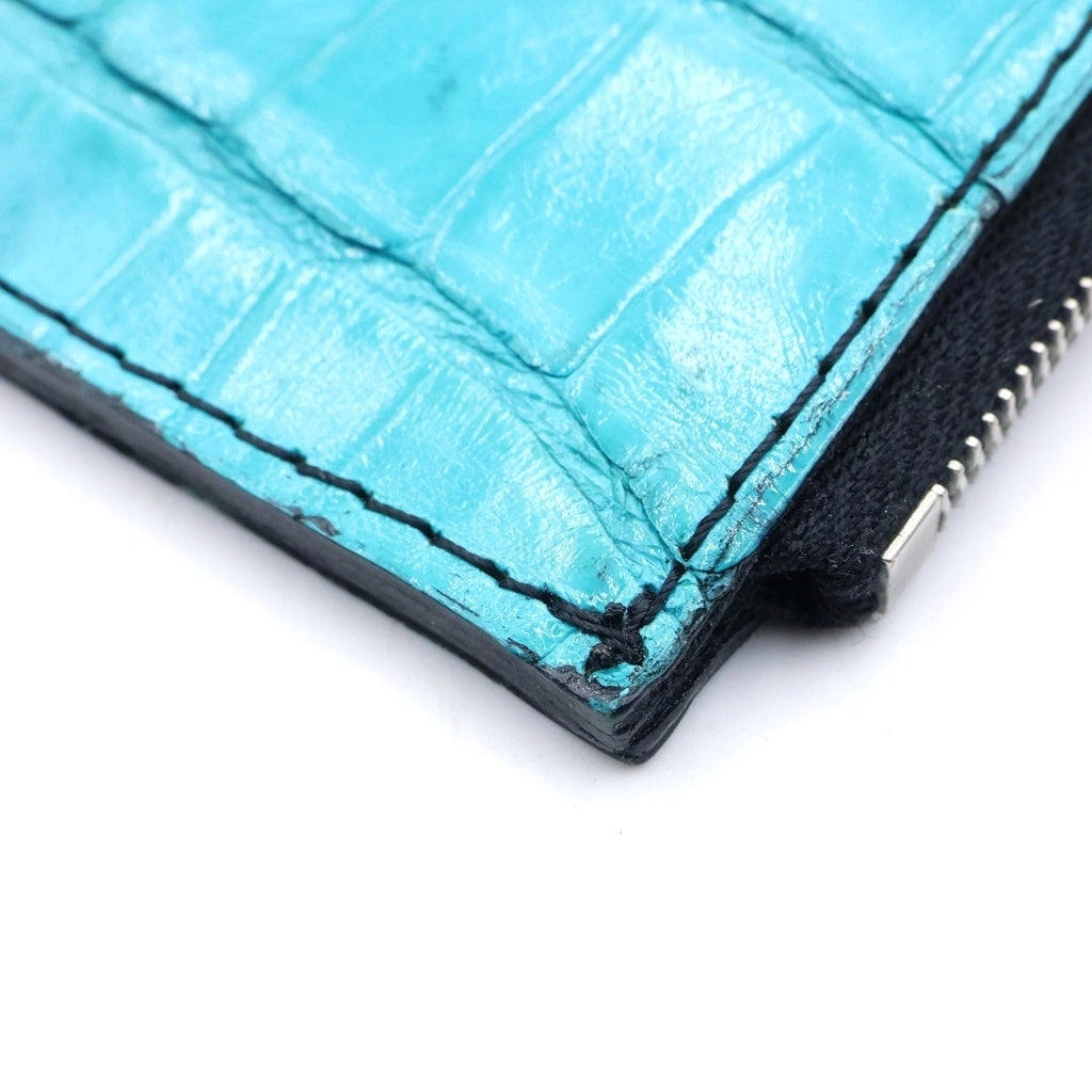 Bill Wall Leather/BWL(ビルウォールレザー) シルバーバナープレート クロコダイルレザー ジップコインケース ライトブルー レディース